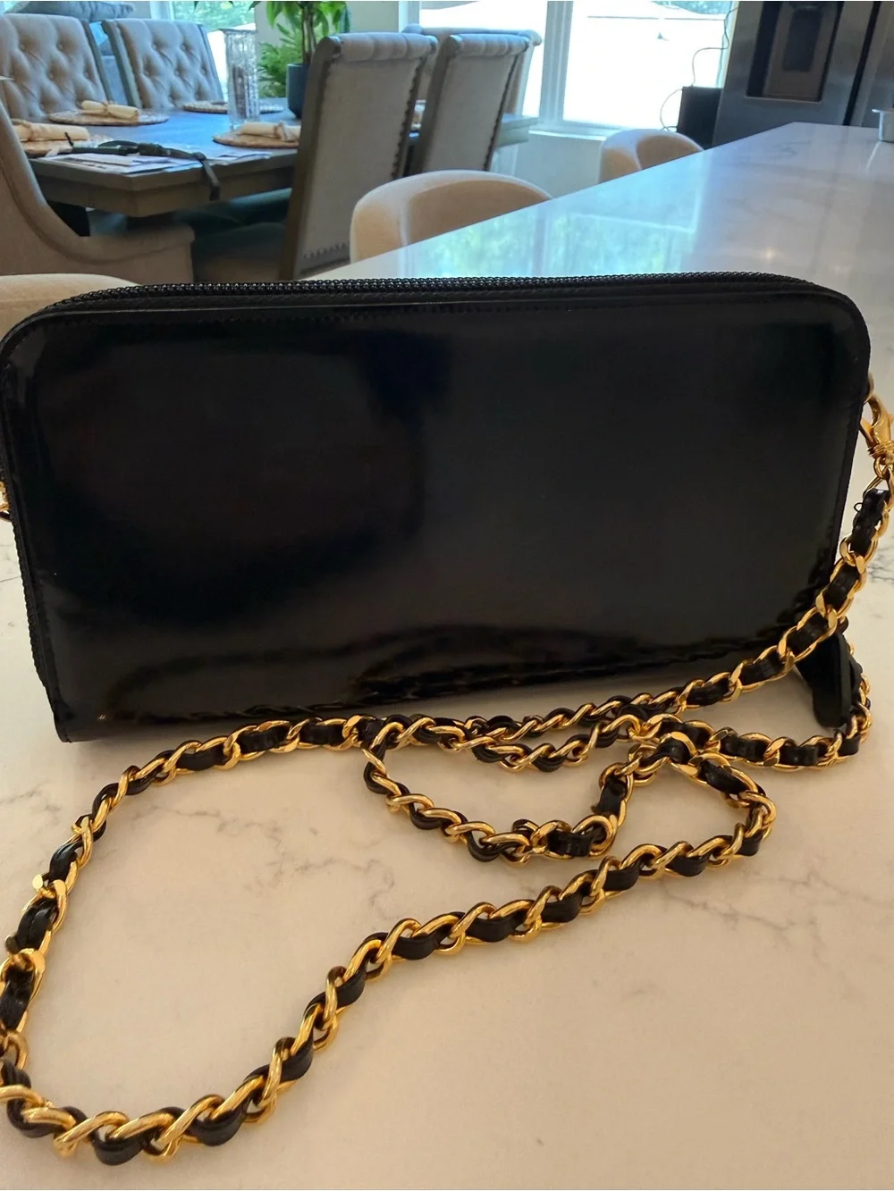 Vintage St. John Black Leather Crossbody with Gold Chain Strap - Picture 7 of 8